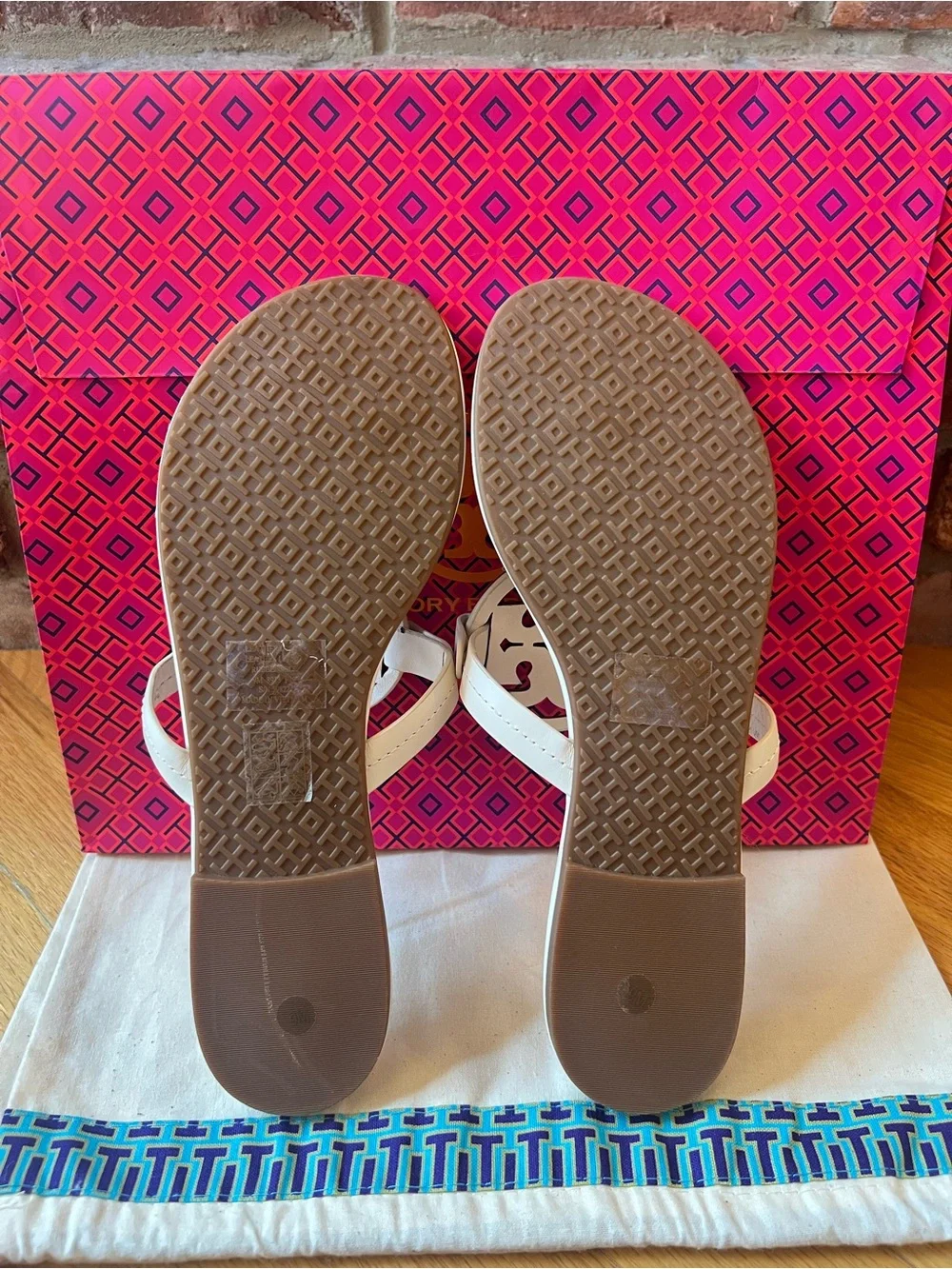 Tory Burch Bleach Ivory & Silver Metal Crystal Embellished Miller Sandals